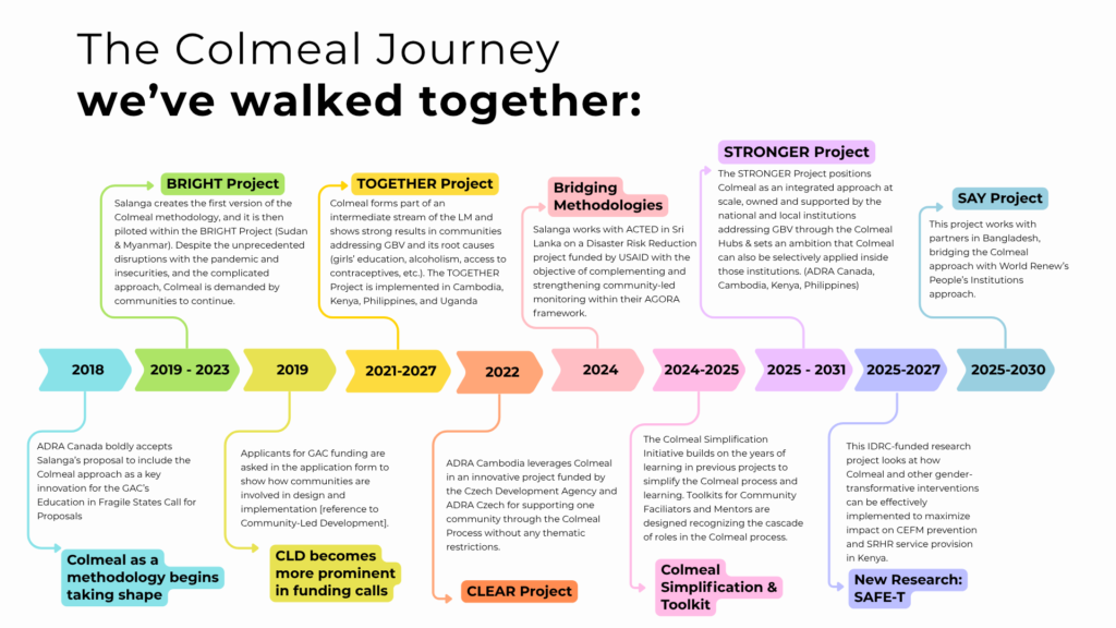 Image of the Colmeal timeline outlining key projects and milestones from 2018 to present.